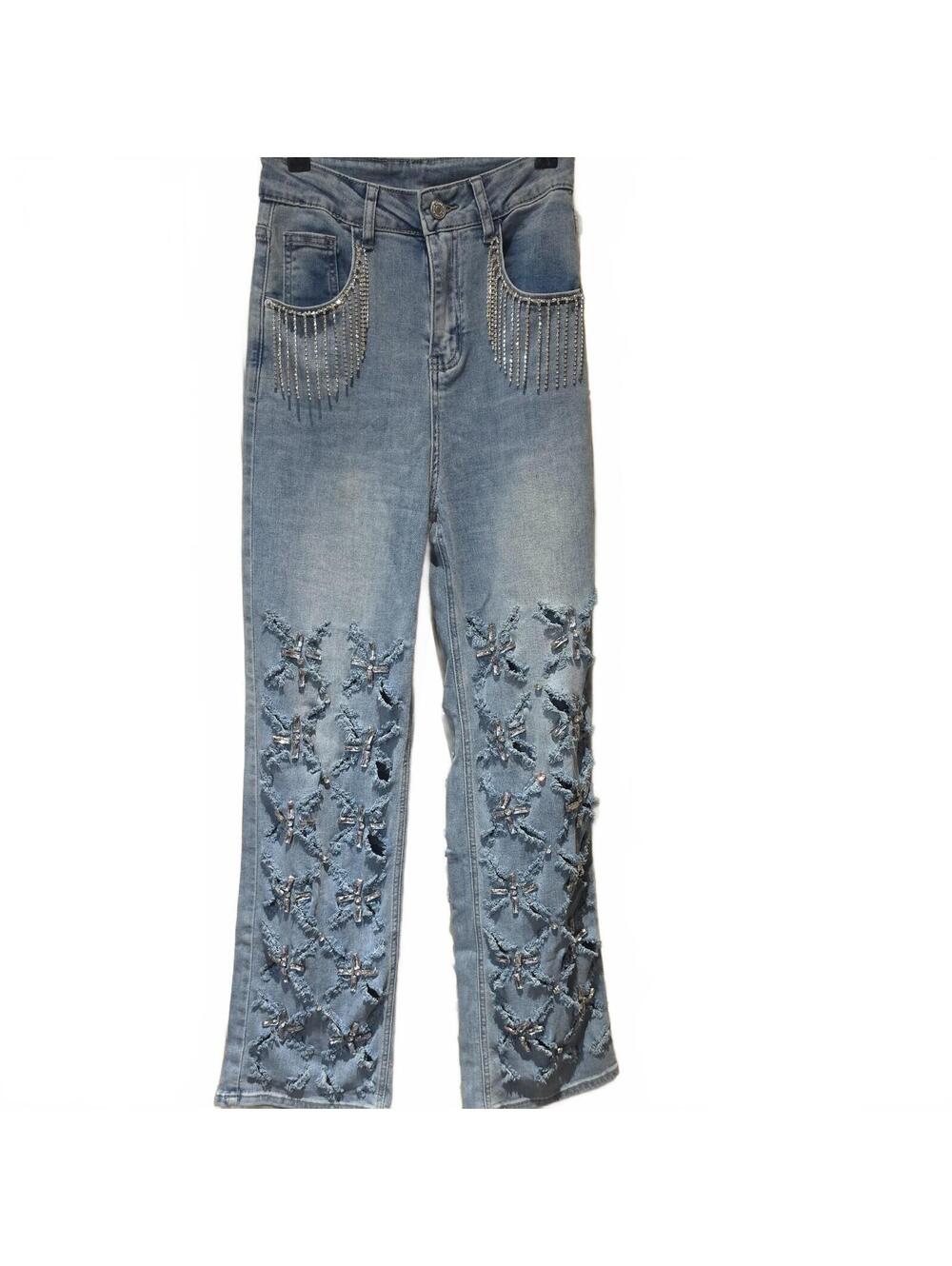 Innovare Denim Belicia Rhinestone Fringe Ripped Jeans size small
